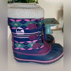 Sorel Caribou Womens Purple Waterproof Insulated Rubber Winter Snow Boots Size 3